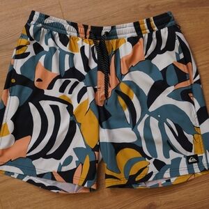 Quiksilver Men's Teal Multi Tropical Print Swim Trunks